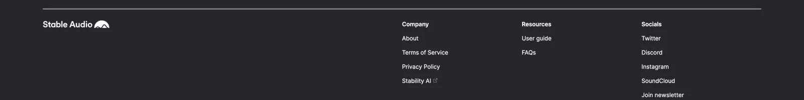 Footer · Stable Audio landing page section