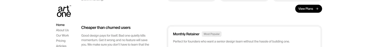 ArtOne landing page section