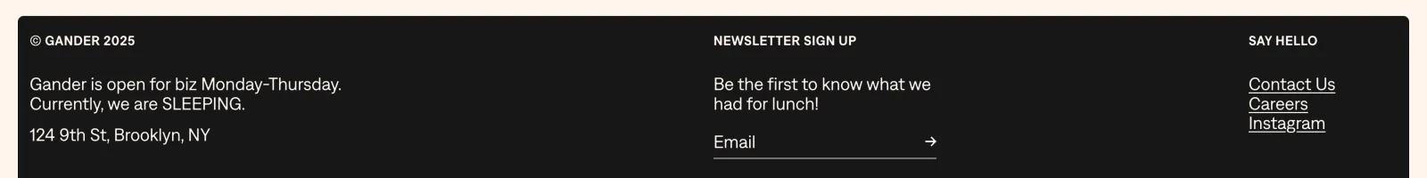 Gander landing page section