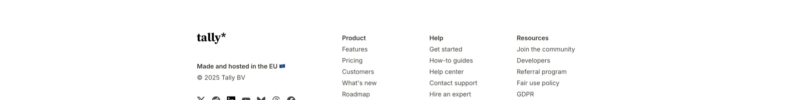 Tally landing page section