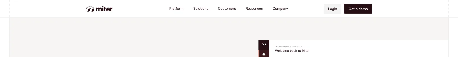 Miter landing page section