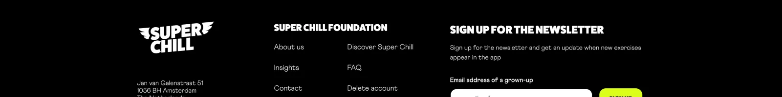 Superchill landing page section