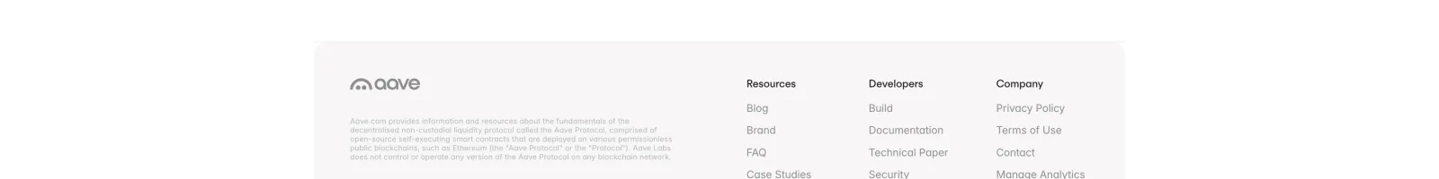 Aave landing page section