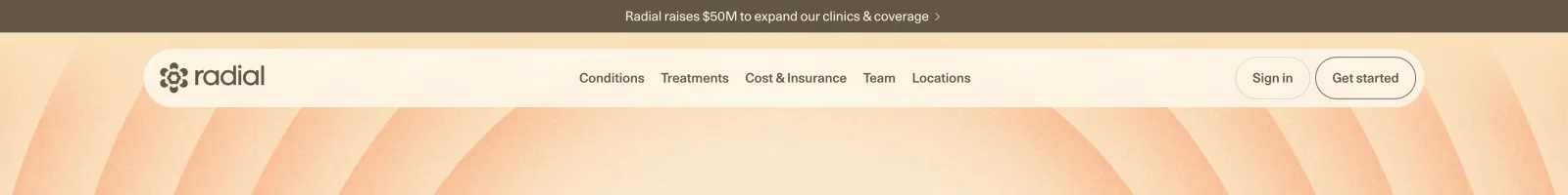 Radial landing page section