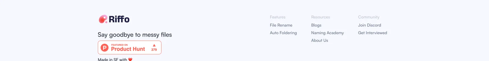 Riffo landing page section