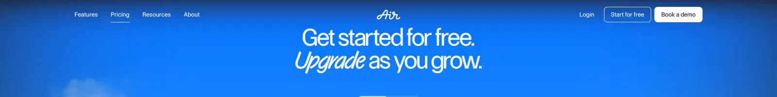 Air Inc landing page section