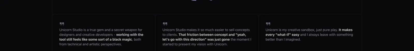 Unicorn Studio landing page section