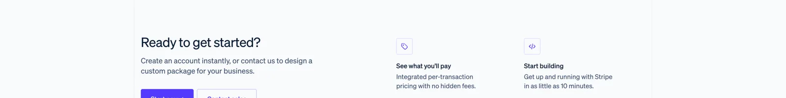 Stripe landing page section
