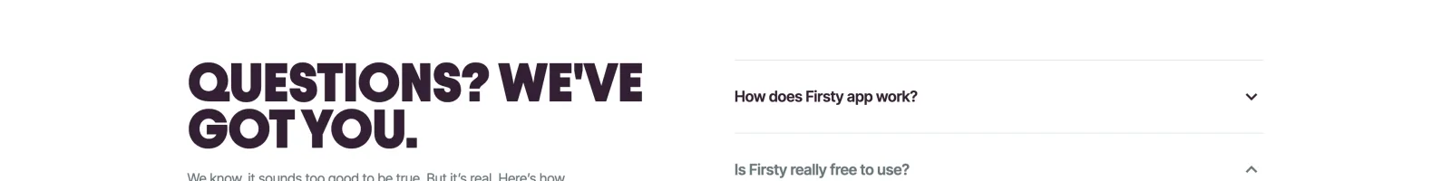 Firsty App landing page section