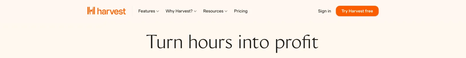 Harvest landing page section