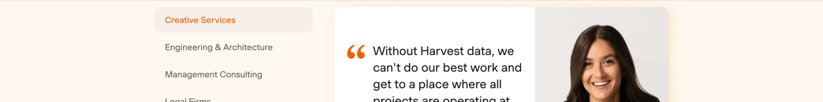 Harvest landing page section