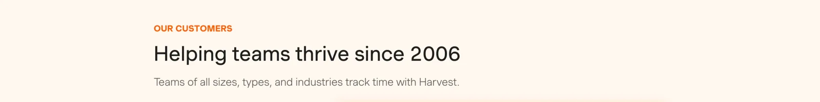 Harvest landing page section