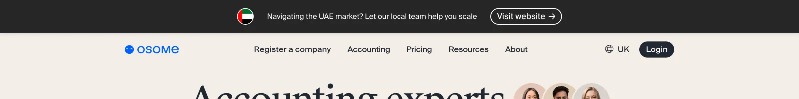 Osome landing page section
