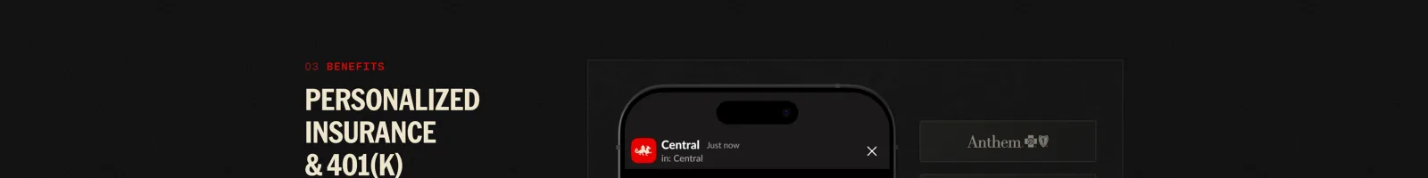 Central HQ landing page section
