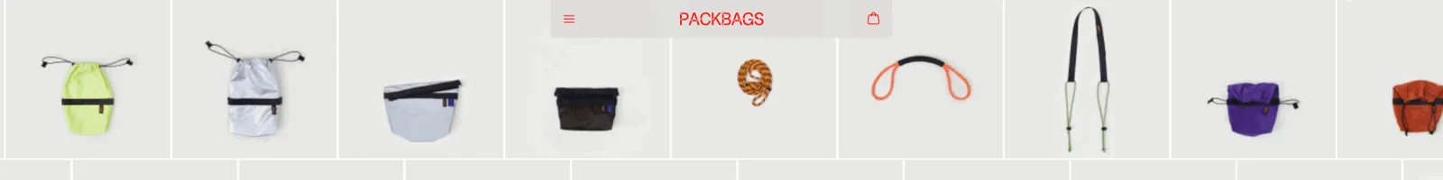 Catalog · PACK BAGS landing page section