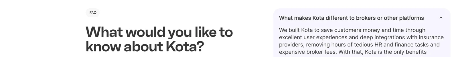 FAQ · Kota landing page section