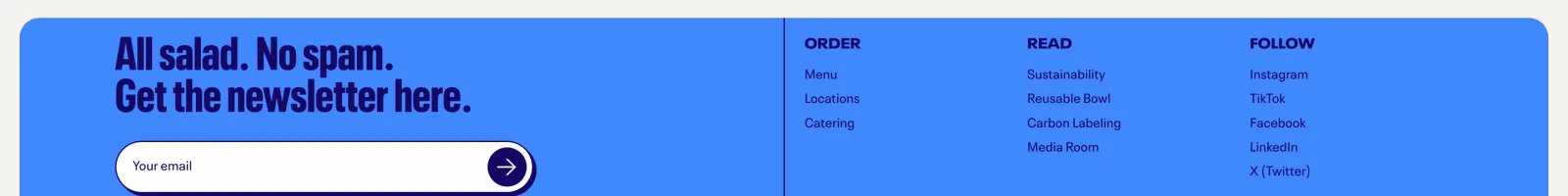 Footer · Just Salad landing page section