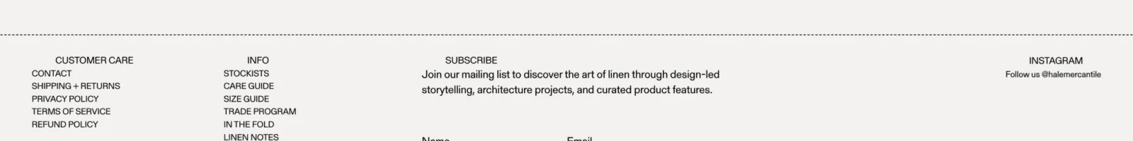 Hale Mercantile Footer section