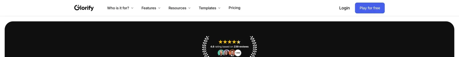 Glorify Hero section
