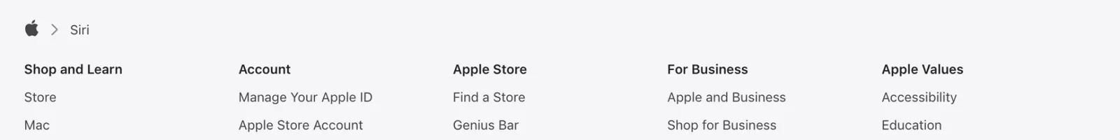 Footer · Siri landing page section