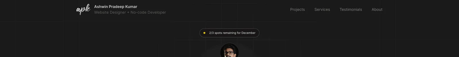 Hero · Ashwin Pradeep Kumar landing page section