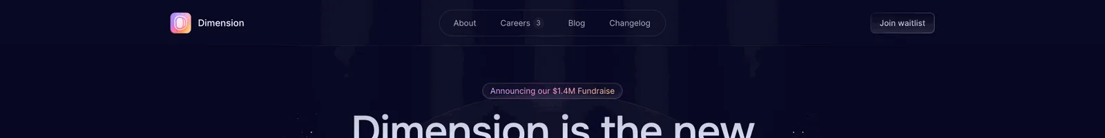 Hero · Dimension landing page section